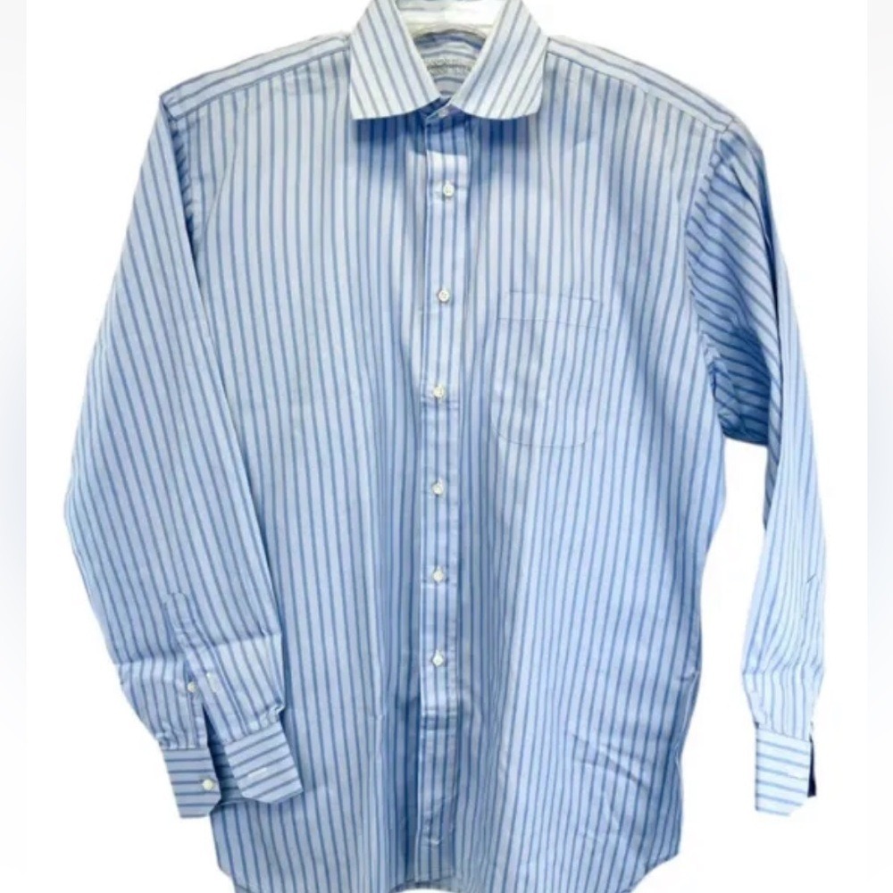 Holland & Sherry London Mens 2XL Blue Stripped Button Up Dress Shirt (Q23) NW/OT
